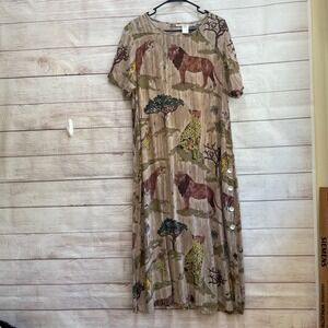 VINTAGE LA CERA SAFARI PRINT MAXI DRESS